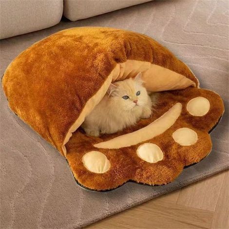 Nid de Chat en Forme de Patte d'Ours, 4535cm, Nid Semi-Fermé Peluche Chauffant, Lavable, Confortable pour Chat/Petit Chien (max 3kg) (1/5)
