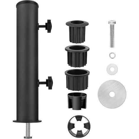 Kit de support parasol universel avec tube d'insertion et manchon fixation pour mât extérieur jardin Noir