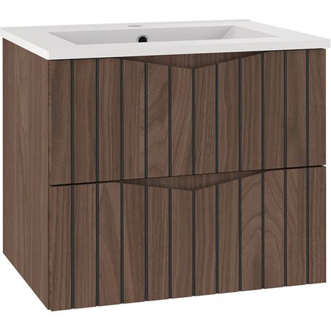 Mueble lavabo individual encastrado 60cm Siena madera y negro (1/4)