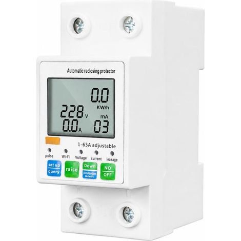 Tuya WiFi Smart Auto Reclosing Protector – Current Voltage Monitoring Multimeter LCD Display Power Meter – Configurable Protection Values Mobile App Control (1/5)