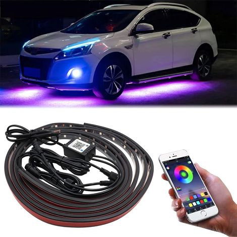 4 x Car Recessed Lights (2 x 60 + 2 x 90 cm) 64 Modes Bluetooth APP Control Neon LED 16 Million Colors RGB Car Bumper Decoration Lighting Kit (1/5)
