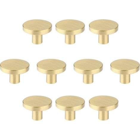 Boutons de meubles en laiton brossé, boutons de tiroir de commode dorés pour placards, couloirs, salles de bains et cuisines, paquet de 10 (champignon de 30 mm) (1/4)