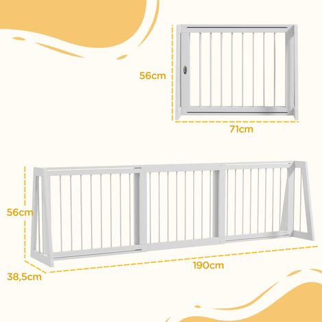 Barrière pour chien antidérapante, autoportante, extensible, cadre en bois, 71-190 x 38,5 x 56 cm, blanche (1/5)