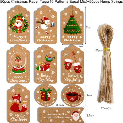 50 Geschenkanhänger aus Kraftpapier, verschiedene Designs zum Selbstgestalten mit Schnur, Verpackungsmaterial, 50 Stück (1/2)