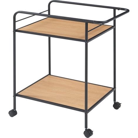 Chariot de service desserte cuisine salon meuble de rangement avec 2 étagères métal 72 x 62 x 45 cm MDF beige (1/5)