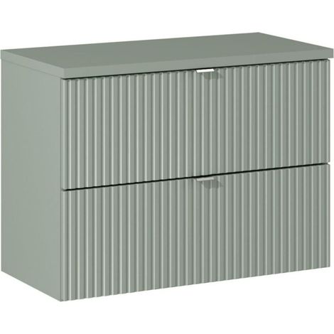 Set da bagno sospeso ELVINA 80cm : mobile sottolavabo con cassetti + piano per lavabo verde salvia grigio