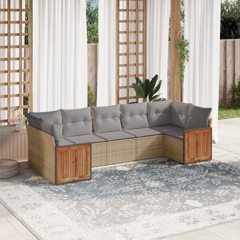 Set sofás de jardín 7 piezas y cojines ratán sintético beige vidaXL (1/5)