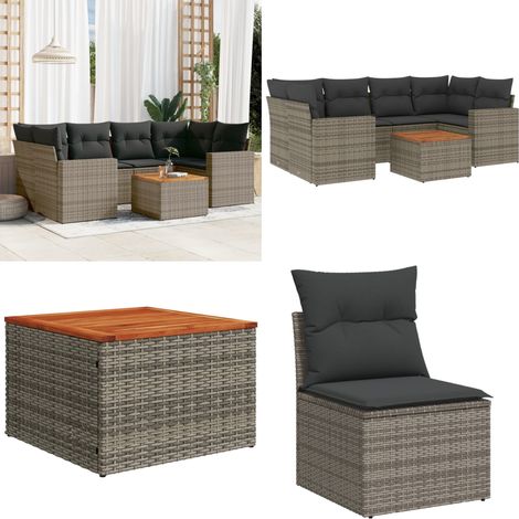 7-tlg. Garten-Sofagarnitur mit Kissen Grau Poly Rattan - Gartenmöbel - Outdoor Möbel - Rattan Gartenmöbel - PE-Rattan - Esstisch Set - Home & Living (1/5)