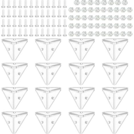 (Transparent)16 Pièces Support D'angle Transparent en Acrylique, 3 Trous Supports de Connexion à Angle Droit Transparents avec Vis de Montage, pour Connecter et Renforcer la Vitrine, Boite Plexiglas (1/5)