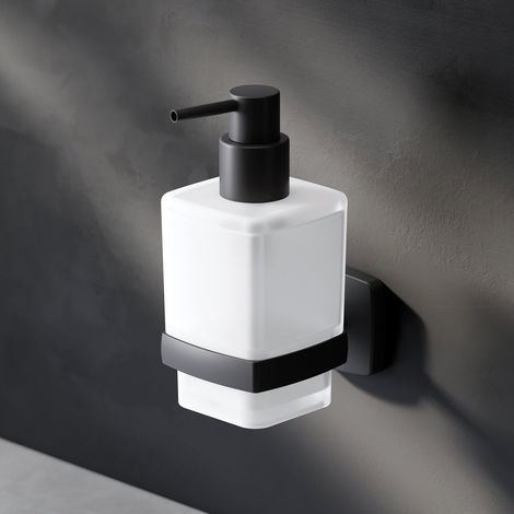 AM.PM Seifenspender Wandmontage Flüssigseifenspender nachfüllbar Dispenser für Seife oder Duschgel ohne Bohren klebend Edelstahl, Glas Schwarz matt (1/5)