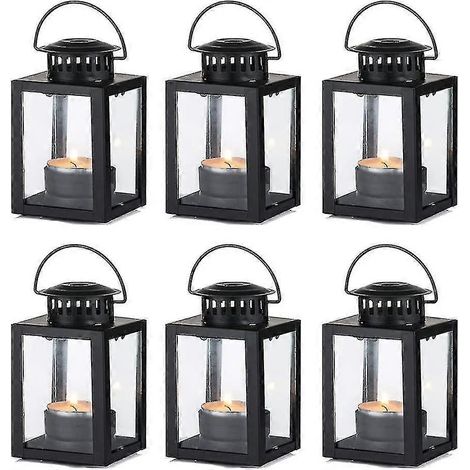 Lot de 6 lanternes noires compatibles avec bougies, lanternes de jardin, petites lanternes suspendues de style vintage compatibles avec bougies chauffe-plat, bougie noire (1/5)