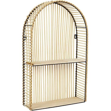 SAPHIR - Etagère murale arrondie fenêtre en bambou et métal plateau bois (1/4)