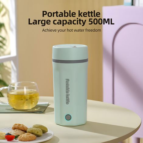 Bouilloire électrique de voyage portable 500 ml en acier inoxydable pour eau bouillante 300 W Chaudière chaude personnelle à double paroi anti-fuite avec fonction de maintien au chaud. (1/5)