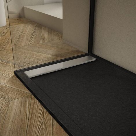 Plato de ducha pizarra RIBERA negro  80x200cm rejilla acero inox.