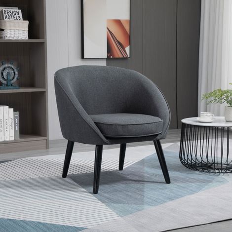 Sillón 71x65x75 cm gris en poliéster con patas de madera, asiento profundo y funda lavable (1/5)