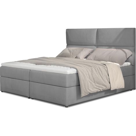 Lit continental capitonné velours gris clair Weber-160x200 (1/5)