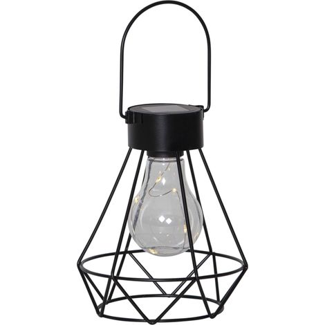 Star Trading Lanterne solaire Eddy, LED, noir, extérieur, avec chaîne lumineuse Dew Drop, blanc chaud, capteur crépusculaire, 15,5 cm (1/5)