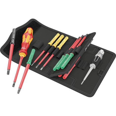 Wera – Tournevis cruciforme VDE 16 pièces – Lames interchangeables pour électricien – Testé à 10 000 V – Étui de ceinture robuste