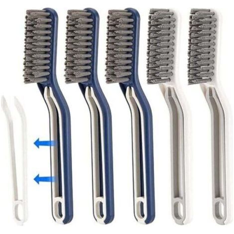 Lot de 5 brosses de nettoyage multifonctions pour joints de sol de salle de bain, brosse de nettoyage 2 en 1 avec clip (1/4)