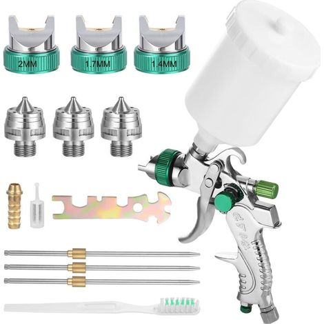 APEX Professionnel Pistolet à Peinture, aérographe avec réservoir pour Peinture de 600ml avec 3 Buses 1,4mm 1,7mm 2,0mm (1/5)
