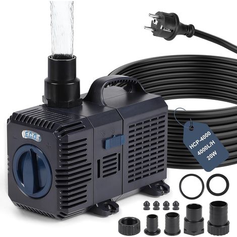 Pompe Bassin Exterieur 4000L/H, Pompe pour étang Hauteur de Refoulement 3,6 m, 20W avec Câble de 5m, Débit Réglable, pour Filtre d'étang de Jardin, Ruisseau, Cascade (1/5)