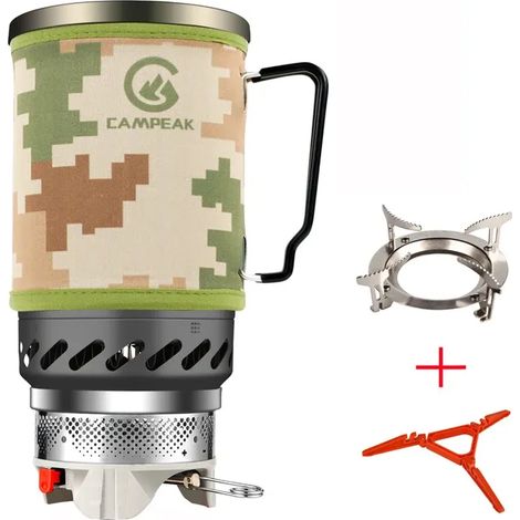 Réchaud de camping portable 1400 ml avec échangeur de chaleur, brûleurs à gaz propane, idéal pour la randonnée et le camping. (1/5)
