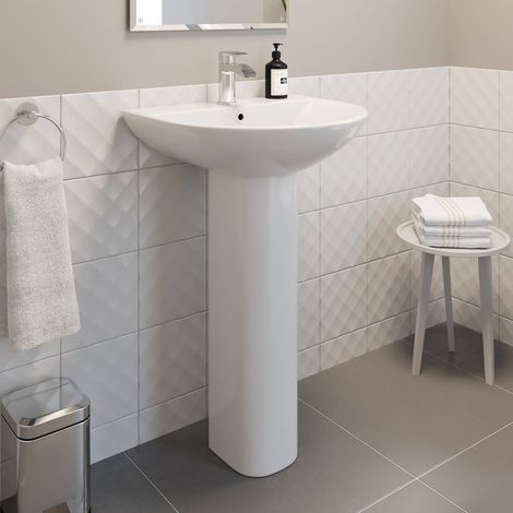Full Pedestal Ceramic Floor Standing Bathroom Sink Basin - 550mm Arles 1 Tap Hole (1/4)