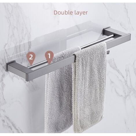 60 cm Porte Serviette Murale Salle de Bain, Double Barre Porte-Serviettes, (1/5)