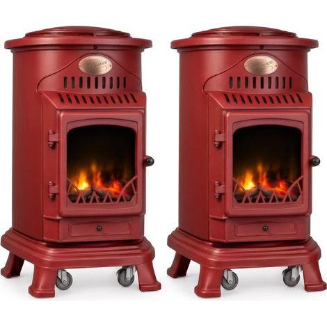 Pack de 2 Poêles à gaz Rouge Provence en fonte 3,4KW Effet feu de bois Chauffage d'appoint gaz sur roues Sahara (1/5)