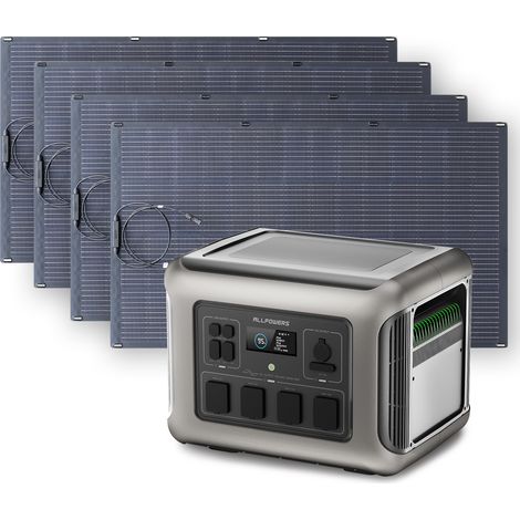 Portable Power Station, Solar Generator 2016Wh LiFePO4 with 4Pcs 200W Flexible Monocrystalline Solar Panel for RV, Home Backup, Emergency, Outdoor Camping Allpowers R2500 (1/5)