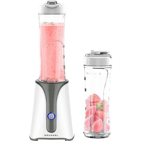 Blender 350 W, mini mixeur à smoothie avec verseuse en plastique de 750 ml, y compris 2 bouteilles portables de 750 ml, 4 lames amovibles, finition acier inoxydable. (1/5)