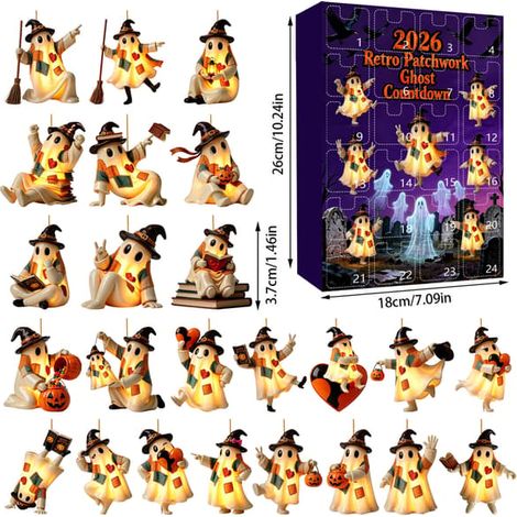 Pendentif fantôme lumineux vintage patchwork pour Halloween – Décoration suspendue rétro GJ884-07 Pendentif plat en acrylique (1/5)
