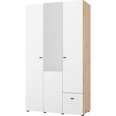Guardarropa 3 Puertas Serram, Armario Dormitorio con Perchero, un Cajón, 4 Estantes, 117x52 cm Blanco Mate