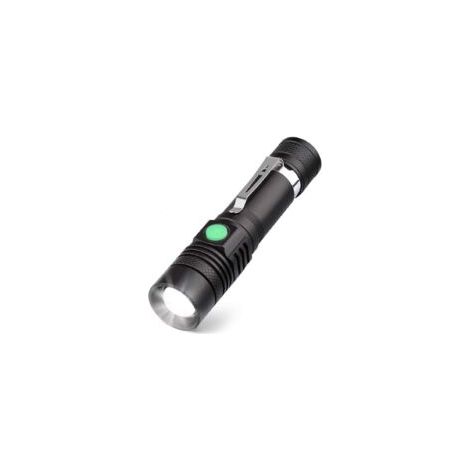 Torcia a LED ricaricabile tramite USB, 600 lumen, impermeabile IP65, 4 modalità di illuminazione, zoomabile, ideale per uso domestico, campeggio, escursionismo e situazioni di emergenza (batteria incl