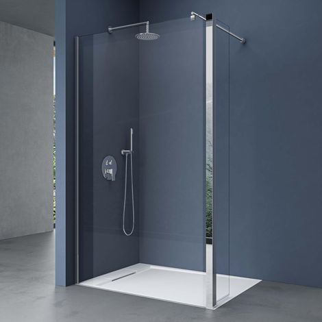 doporro Paroi de douche à l'italienne Transparent pare-douche Bremen2K-Plus 120x200cm Montage Réversible + Partie Latérale 30cm verre de sécurité 10mm stabilisateur rond (1/5)