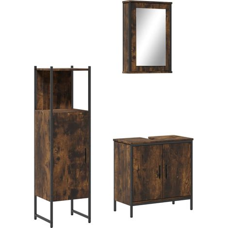 Maison Exclusive - 3-tlg. Badmöbel-Set Räuchereiche Holzwerkstoff
