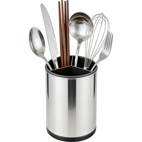 Portautensili da cucina: Portautensili da cucina girevole a 360° in acciaio inossidabile, organizer per utensili con base scolapiatti, contenitore da appoggio, 12,5×17 cm (1/5)