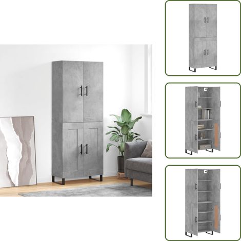 The Living Store Highboard Betongrau 69,5x34x180 cm Holzwerkstoff - Holzwerkstoff (1/5)