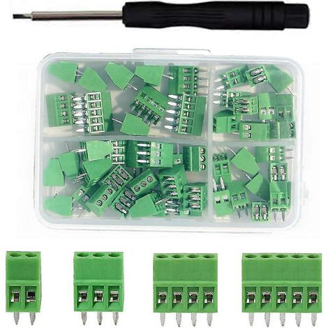 52 borniers à vis PCB pas 2,54 mm (0,1 pouce), 2P 3P 4P 5P, 150 V 6 A pour câble 26–18 AWG (1/5)
