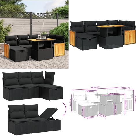 7-tlg. Garten-Sofagarnitur mit Kissen Schwarz Poly Rattan - Gartenmöbel - Sofasatz - Outdoor Möbel - PE-Rattan - Wetterfest - Home & Living (1/5)