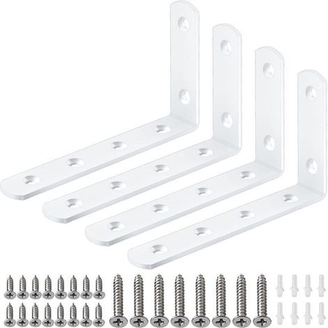 Lot de 4 équerres de fixation d'angle en métal pour étagère murale avec vis 125 x 75 x 30 mm (1/5)