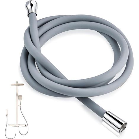 1,5 m Duschschlauch, universeller G1/2 Zoll Silikon-Duschschlauch, knickfest und einfach zu installieren (Grau) (1/5)