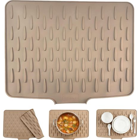 1 Tapis d'égouttement, Silicone antidérapant, Design incliné, Résistant chaleur 230°C, Pour évier et plan de travail (1/5)