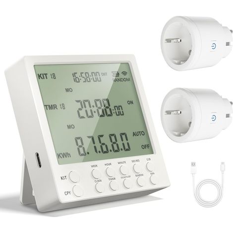Programmateur Prise Électrique 24h, Prise Programmable avec 19 Programmes, Compte à Rebours et Mode Aléatoire pour Sécurité, Minuteur Prise Électrique pour Lampes et Appareils, 16A / 230V (1/5)