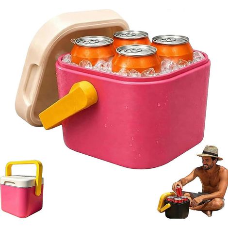 Mini-glacière rétro portable pour 4 canettes de 473 ml mini-frigo vintage pour boissons idéale pour plage fêtes et pique-niques (1/5)