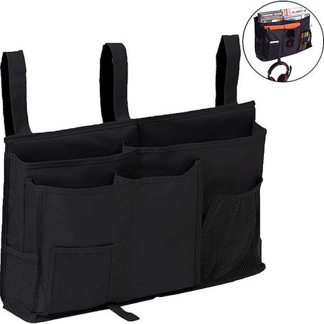 noir Sac De Rangement De Lit Pour Organisateur Suspendu, Tissu Oxford Poche De Rangement De Chevet Pour Tlphone, Livre, Magazines, Tlcommande (1/5)
