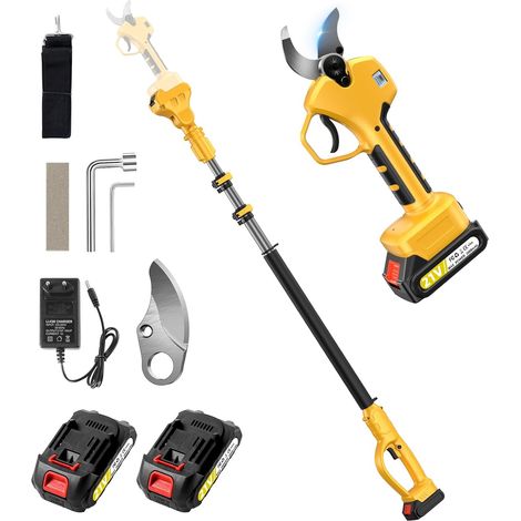 Secateur Electrique Sans Fil Avec Perche Télescopique de 250 cm, Taille D'ouverture de 2 2Ah Avec Moniteur, Sécateur Avec Moteur Sans Balais Pour Jardinage,Fruitiers (1/5)
