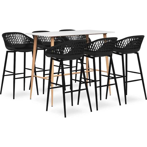 vidaXL Ensemble de bar 7 pcs Blanc et noir (1/5)