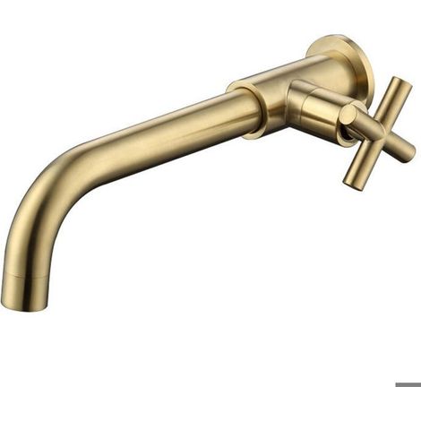 Sjqka – Mitigeur de lavabo mural en laiton – Finition or brossé – Robinet eau froide avec aérateur silencieux – Installation f (1/5)