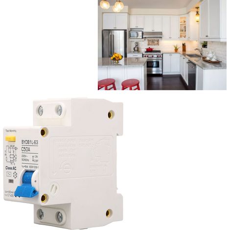 Disjoncteur différentiel BAOYI BYDB1L-63 C50A 230V 50A, interrupteur de protection différentielle 30mA, disjoncteur miniature 1P+N, montage sur rail DIN (1/5)